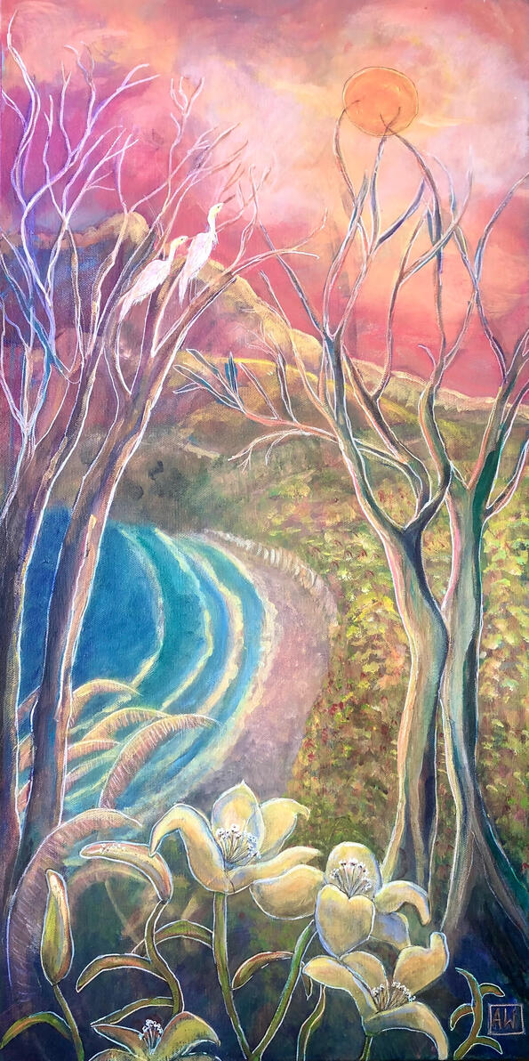 Dawn of a New Day $250 glicée canvas print with paint embellishments 12x24 Acrylic