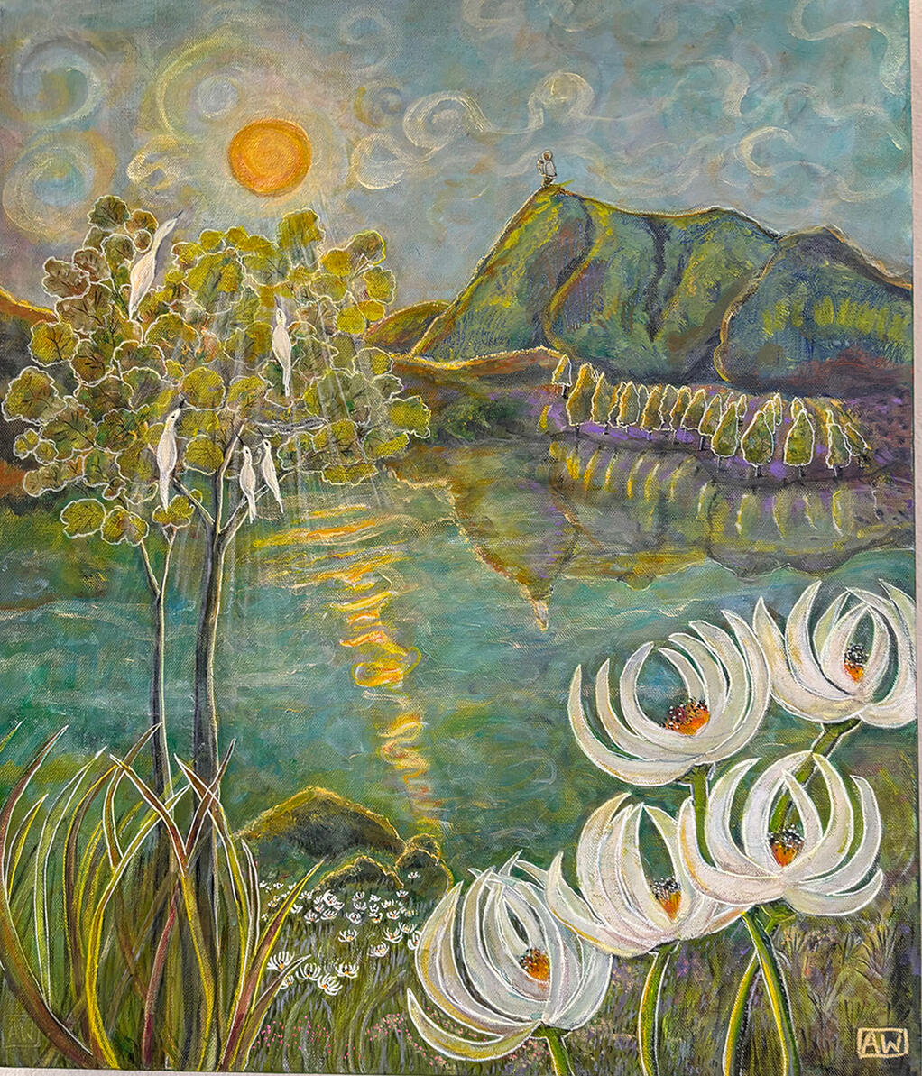 SOLD Praying on Top of the Hill 20x24 Acrylic