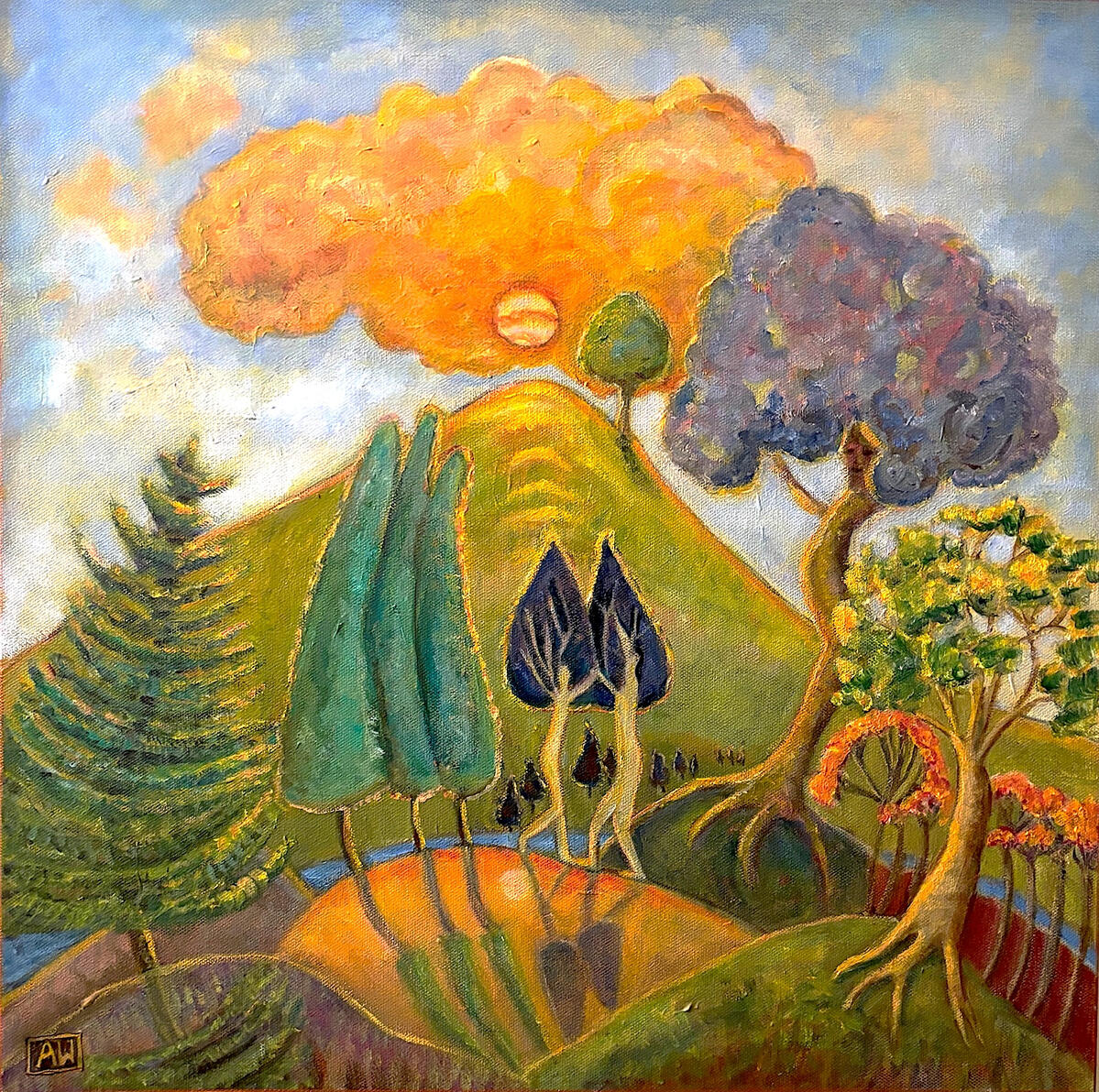 Dancing Trees 4 | $500 Original 20x20 Oil | Gallery-wrapped, no frame required (Glicée reprints available with paint embellishments in different sizes)